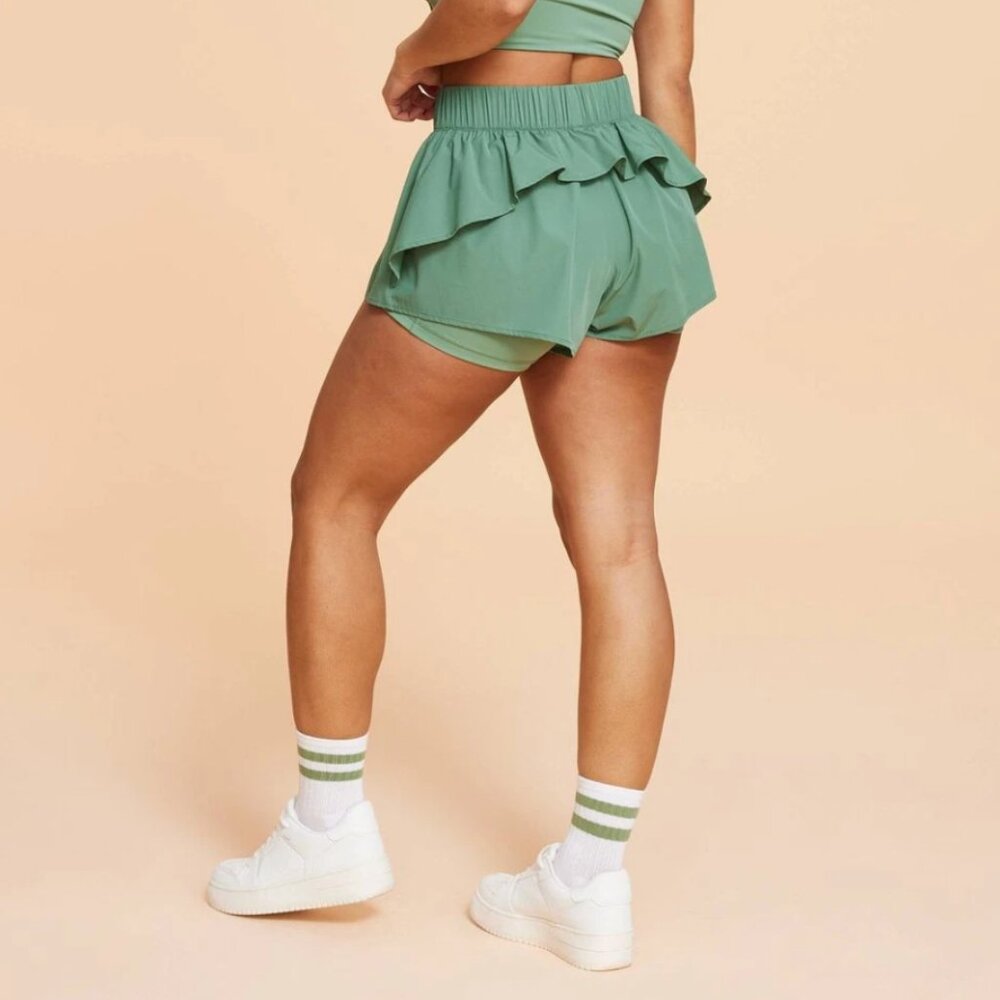 Blogilates Green Athletic Ruffle Shorts - Picture 2 of 13